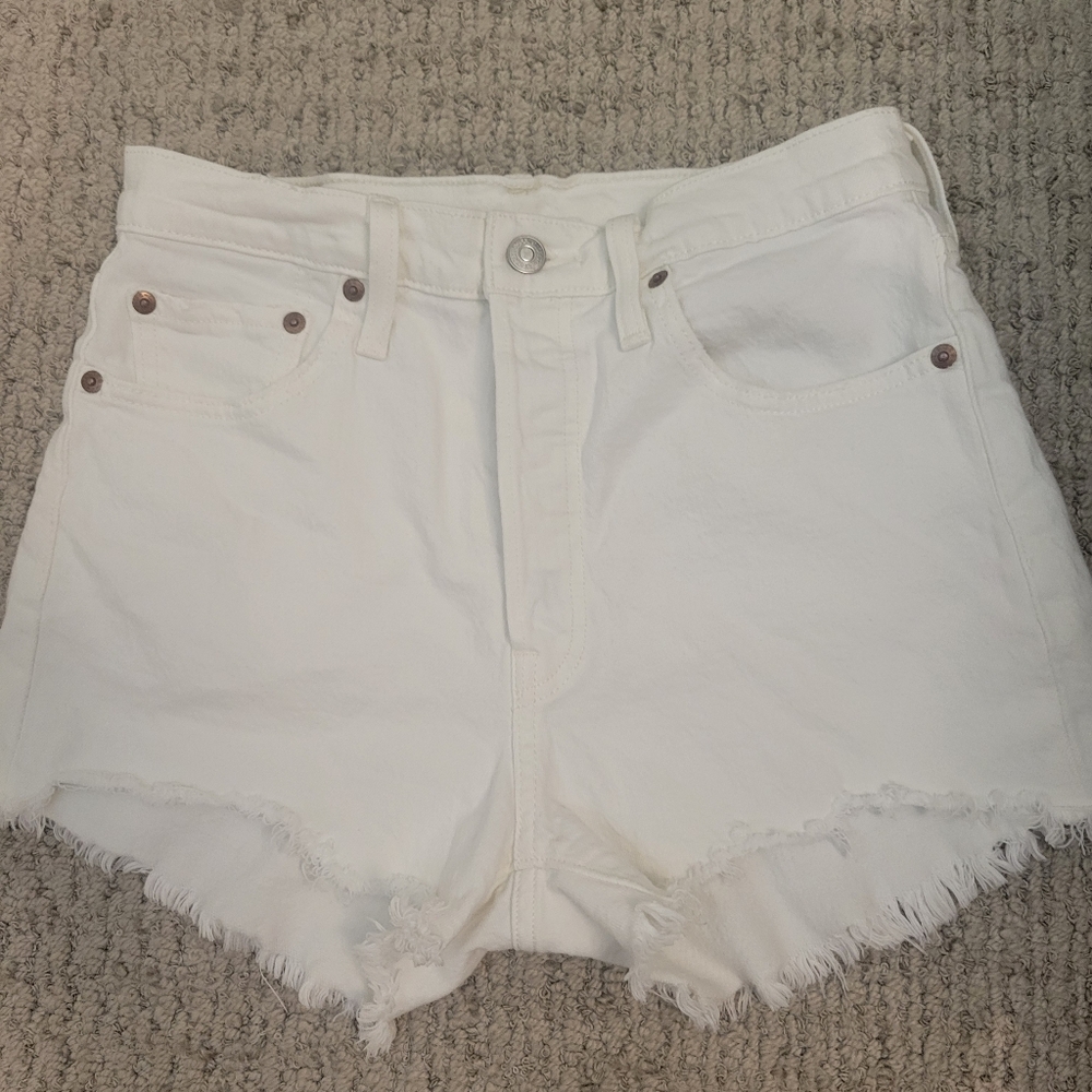 Levi's White Frayed Jean Shorts